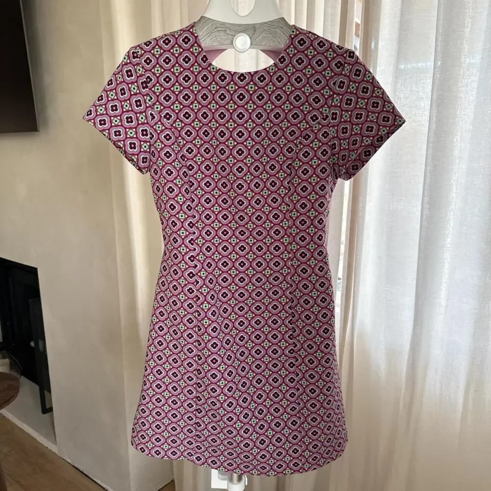 Zara Pink and Green Retro A-line mini dress with cut-out back
